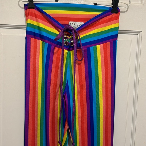 Peridot Clothing Rainbow Raver Clown Girl Pride Spandex Bellbottom Pants Size M - Picture 2 of 6